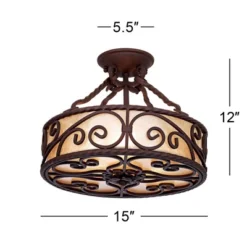 John Timberland Natural Mica Rustic Ceiling Light Semi Flush Mount Fixture 15" Wide Deep Walnut Scroll 3-Light Drum Shade For Bedroom Living Room Home -Home Lighting GUEST 3e64d51b c362 4a10 80be 0f335fd2389e