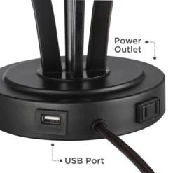 360 Lighting Heather Modern Accent Table Lamps Set Of 2 With Round Risers 22 1/2" High Iron USB And AC Power Outlet In Base Off White Glass For Desk -Home Lighting GUEST 3f7aaec5 d80e 48c4 ab27 797cfc5d55bd