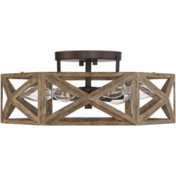 Possini Euro Design Moorcroft Modern Farmhouse Ceiling Light Semi Flush Mount Fixture 14 1/2" Wide Dark Wood Bronze 6-Light Hexagon Frame For Bedroom -Home Lighting GUEST 3fcfecec 6bc4 4202 84b2 34ef0f2bbf99