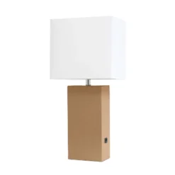 21" Lexington Leather Base Modern Home Decor Bedside Table Lamp With USB Charging Port And Fabric Shade - Lalia Home -Home Lighting GUEST 40b413e0 4c1a 4ec5 b51b b700b6fe0a0d