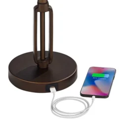 Franklin Iron Works Samuel Industrial Desk Lamp 21 1/4" High Bronze Swing Arm With USB Charging Port Natural Mica Shade For Bedroom Living Room House -Home Lighting GUEST 40e282d9 bd23 4921 8d6b 7d7d0f0109a8