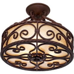 John Timberland Natural Mica Rustic Ceiling Light Semi Flush Mount Fixture 15" Wide Deep Walnut Scroll 3-Light Drum Shade For Bedroom Living Room Home -Home Lighting GUEST 42c82c1f c5b0 424d 959c 9e3867cbc715