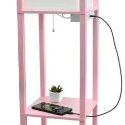 Floor Lamp Etagere Organizer Storage Shelf With 2 USB Charging Ports And Linen Shade - Simple Designs -Home Lighting GUEST 43358b7f 796a 4d8e af81 0debc220e35d