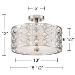 Possini Euro Design Saira Modern Ceiling Light Semi Flush Mount Fixture 16" Wide Brushed Nickel Crystal Organza Drum Shade For Bedroom Kitchen Hallway -Home Lighting GUEST 440538f1 6641 4d44 bdfe 4ba1a8de434b