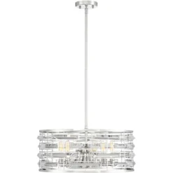 Possini Euro Design Smart Polished Nickel Chandelier 20" Wide Modern Drum Clear Crystal 6-Light Fixture For Dining Room House Foyer Kitchen Island -Home Lighting GUEST 454c71ec dca7 41f6 9157 abb34aa27ba3