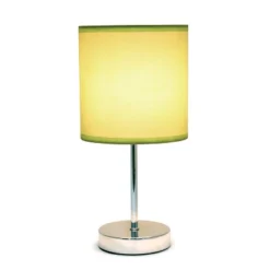11.81" Traditional Petite Metal Stick Bedside Table Desk Lamp In Chrome With Fabric Shade Green - Creekwood Home -Home Lighting GUEST 45fb439e f83e 4556 b978 ef21b1341857