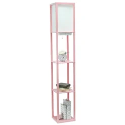 Floor Lamp Etagere Organizer Storage Shelf With 2 USB Charging Ports And Linen Shade - Simple Designs -Home Lighting GUEST 46083f80 0241 4b9d ade3 747c9aca67c7