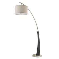 FC Design 71.5" Tall Drum Shade Arched Floor Lamp With Unique Black Wood Pole And Metal Base -Home Lighting GUEST 478457a4 fc57 47f9 bfec 8ee78553cc84