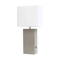 21" Lexington Leather Base Modern Home Decor Bedside Table Lamp With USB Charging Port And Fabric Shade - Lalia Home -Home Lighting GUEST 479c664a 5924 4f17 8a8b 0fb2132d5b13