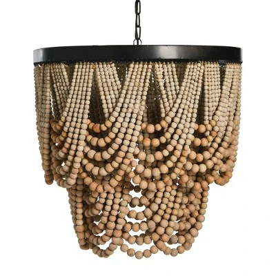 Metal Chandelier With Draped Wood Beads Light Beige - Storied Home 7 Metal Chandelier With Draped Wood Beads Light Beige - Storied Home - Image 5