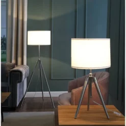 34.25" X 29.25" Mid-Century Adjustable Tripod Metal Table Lamp Chrome/Silver - Ore International -Home Lighting GUEST 493798f7 d8e9 4cea 8619 2aa25c12b3f2