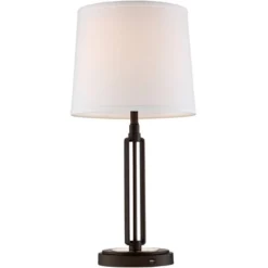 Franklin Iron Works Javier Industrial Table Lamp 24 1/2" High Bronze With USB Charging Port White Drum Shade For Bedroom Living Room Bedside Home Desk -Home Lighting GUEST 4d1ea184 e7c5 48f3 abb6 aa4071b25735