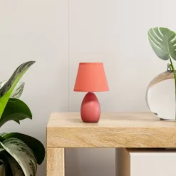 9.45" Petite Ceramic Oblong Bedside Table Desk Lamp With Matching Tapered Drum Shade Orange - Creekwood Home -Home Lighting GUEST 4d656894 5bda 4246 bb5f c9872956ab24