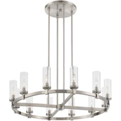 Stiffel Brushed Nickel Wagon Wheel Chandelier 36" Wide Modern Clear Glass Shade 12-Light Fixture For Dining Room House Kitchen -Home Lighting GUEST 4d8d3521 163d 4654 82cf ed45a70a0c82