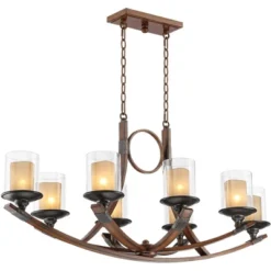 Franklin Iron Works Tafford Mahogany Wood Linear Pendant Chandelier 43 1/4" Wide Rustic Farmhouse Clear Glass 8-Light Fixture For Dining Room Kitchen -Home Lighting GUEST 4ddc512a ebfc 4527 a75c b2d8f97df182