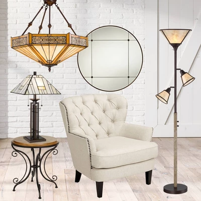 Franklin Iron Works Wrought Tiffany Style Table Lamp 26 1/4" High Bronze Art Deco Stained Glass For Bedroom Living Room Bedside Nightstand Office Kids 9 Franklin Iron Works Wrought Tiffany Style Table Lamp 26 1/4" High Bronze Art Deco Stained Glass For Bedroom Living Room Bedside Nightstand Office Kids - Image 7