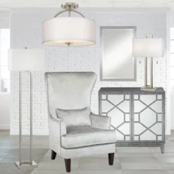 Possini Euro Design Halsted Modern Ceiling Light Semi Flush Mount Fixture 15" Wide Brushed Nickel 2-Light Oatmeal Linen Drum For Bedroom Living Room -Home Lighting GUEST 4f27ae77 7195 4949 98cf b8db59d91fb3