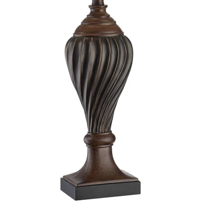 Regency Hill Traditional Table Lamp 28.5" Tall Carved Two Tone Brown Urn Shaped Beige Fabric Shade For Living Room Family Bedroom Bedside 6 Regency Hill Traditional Table Lamp 28.5" Tall Carved Two Tone Brown Urn Shaped Beige Fabric Shade For Living Room Family Bedroom Bedside - Image 4