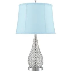 360 Lighting Sergio Modern Accent Table Lamps 23 1/2" High Set Of 2 Chrome Clear Acrylic With USB Charging Port Blue Softback Drum Shade For Home Desk -Home Lighting GUEST 50187d19 ddee 46ee 9944 e991db61e2e7
