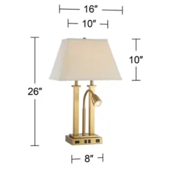 Possini Euro Design Deacon Modern Desk Table Lamp 26" High Brass With USB And AC Power Outlet In Base LED Reading Light Oatmeal Shade For Office Desk -Home Lighting GUEST 50b134c2 3960 4fd6 b026 ab23dd3b648f