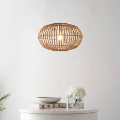 17.5" 1-Light Leo Farmhouse Coastal Rattan LED Pendant Brown - JONATHAN Y -Home Lighting GUEST 5156bac7 7b70 4266 b6a2 8dc75013a210