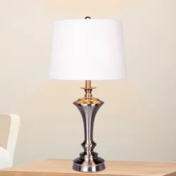 Pedestal Base Metal Table Lamps Steel/White - Fangio Lighting