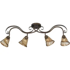 Pro Track 4-Head Ceiling Track Light Fixture Kit Adjustable Brown Bronze Finish Organic Amber Glass Western Kitchen Bathroom Living Room 41" Wide -Home Lighting GUEST 5202acab bd60 49ec 875d b5fe5f7bec5c