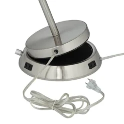 360 Lighting Modern Table Lamp With Dimmable USB And AC Power Outlet Workstation Base 24.5" High Brushed Nickel Droplet White Shade Bedroom Desk -Home Lighting GUEST 523434d5 7226 40c4 a87c e684a313717b