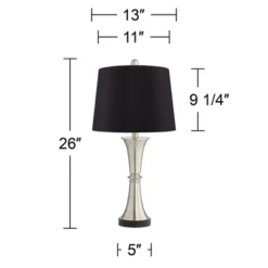 360 Lighting Seymore Modern Table Lamps 26" High Set Of 2 Silver With USB Charging Port LED Touch On Off Black Faux Silk Drum Shade For Bedroom Desk -Home Lighting GUEST 55412ef0 d3d6 4b5d 8249 88398273a629