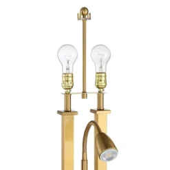 Possini Euro Design Deacon Modern Desk Table Lamp 26" High Brass With USB And AC Power Outlet In Base LED Reading Light Oatmeal Shade For Office Desk -Home Lighting GUEST 561c0ff3 d28a 43f7 af3c d38d1fa22f72