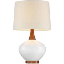 360 Lighting Modern Table Lamp With USB Charging Port 23" High Ivory Ceramic Off-White Drum Shade For Living Room Desk Bedroom House -Home Lighting GUEST 56cb0a42 ad98 453d b610 6d6576b86bd8