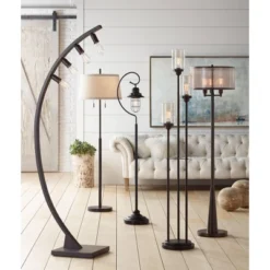 Franklin Iron Works Libby Modern Industrial Tree Floor Lamp 66" Tall Oiled Bronze Metal 3 Light Dimmable LED Amber Seedy Glass For Living Room Bedroom -Home Lighting GUEST 5810e929 2f4c 4e54 8434 2533ddae9e0e