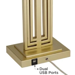 360 Lighting Sonia Modern Table Lamps 29 1/2" Tall Set Of 2 Gold Metal With Dual USB Charging Ports White Rectangular Shade For Bedroom Living Room -Home Lighting GUEST 582ebbf0 d7d9 45ad 98a8 c6c35783ae83
