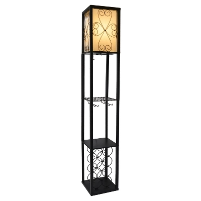 Etagere Organizer Storage Shelf Floor Lamp With Linen Shade Black - Simple Designs 3 Etagere Organizer Storage Shelf Floor Lamp With Linen Shade Black - Simple Designs