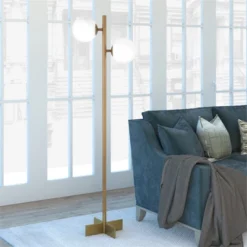 70.5' Floor Lamp With Milk Glass Orb Shade In Gold - Henn&Hart -Home Lighting GUEST 5b3eed70 d93b 42b2 b848 ee1dab6c4634