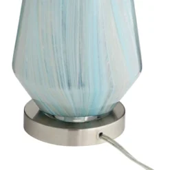 Possini Euro Design Jaime Coastal Table Lamp With Round White Marble Riser 26" High Blue Gray Drum Shade For Bedroom Living Room Office House Home -Home Lighting GUEST 5c91e6df 7d03 4503 9c8f b11389121029