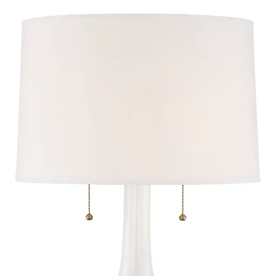 Possini Euro Design Natalia Modern Country Cottage Table Lamp With Square Riser 28 1/2" Tall White Floral Ceramic Drum Shade For Bedroom Living Room 3 Possini Euro Design Natalia Modern Country Cottage Table Lamp With Square Riser 28 1/2" Tall White Floral Ceramic Drum Shade For Bedroom Living Room