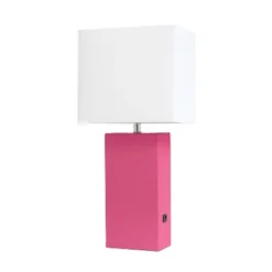 21" Lexington Leather Base Modern Home Decor Bedside Table Lamp With USB Charging Port And Fabric Shade - Lalia Home -Home Lighting GUEST 61c4d842 8383 4c65 a3fc bb9be28f7a3e