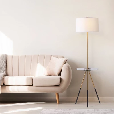 62.5" Axxin Contemporary Tripod Floor Lamp With Glass Table And Built-In USB Gold/White - Teamson Home 4 62.5" Axxin Contemporary Tripod Floor Lamp With Glass Table And Built-In USB Gold/White - Teamson Home - Image 2