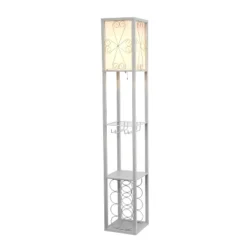 Etagere Organizer Storage Shelf Floor Lamp With Linen Shade Gray - Simple Designs