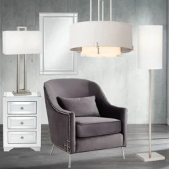 Possini Euro Design Concentric Brushed Nickel Pendant Chandelier 25" Wide Modern White Fabric Drum 4-Light For Dining Room House Foyer Kitchen Island -Home Lighting GUEST 66d9ba0e 4c64 4047 86d2 6dca93c49a1a