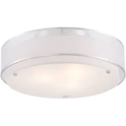 Possini Euro Design Modern Ceiling Lighting Semi Flush Mount Fixture 20" Wide Chrome 3-Light Sheer Outer Off White Inner Drum Shade For Bedroom House -Home Lighting GUEST 6a5c40ea 2eaa 47ef 9501 67e2bc343020