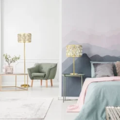 63" Cleo Glam Gold Metal And Faceted Crystal Drum Shade Floor Lamp - River Of Goods -Home Lighting GUEST 6b0bd8bb e251 4754 be6c fc8c4c77f958