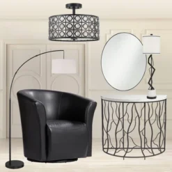 360 Lighting Cora Modern Arc Floor Lamp Standing 72" Tall Black Metal White Linen Drum Shade Decor For Living Room Reading Bedroom Office House Home -Home Lighting GUEST 6b35bfa9 2b9b 4e8a 810c cada5a541486