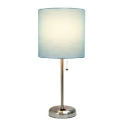 19.5" Bedside Power Outlet Base Metal Table Desk Lamp In Brushed Steel With Aqua Blue Fabric Shade - Creekwood Home -Home Lighting GUEST 6cd2ad61 5d0d 4da5 b2a2 290cdb307385