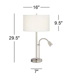 Possini Euro Design Traverse Modern Table Lamps Set Of 2 29 1/2" Tall Brushed Nickel With USB Charging Port LED Gooseneck White Drum Shade For Desk -Home Lighting GUEST 6d7b83aa 79f5 4aad 8a9b 164194cb3e7e