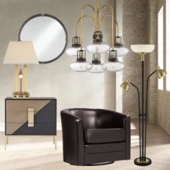 Possini Euro Design Deacon Modern Desk Table Lamp 26" High Brass With USB And AC Power Outlet In Base LED Reading Light Oatmeal Shade For Office Desk -Home Lighting GUEST 6ddac17c 39dd 455d b005 aa7caff95063