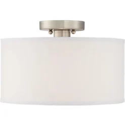 360 Lighting Adams Modern Ceiling Light Semi Flush Mount Fixtures 14" Wide Set Of 2 Brushed Nickel White Fabric Drum For Bedroom Kitchen Living Room -Home Lighting GUEST 6ebfa7dd 580c 45a6 a7a0 349bdd1cc33c