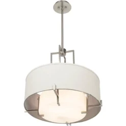 Possini Euro Design Concentric Brushed Nickel Pendant Chandelier 25" Wide Modern White Fabric Drum 4-Light For Dining Room House Foyer Kitchen Island -Home Lighting GUEST 6ede5d12 b6eb 4273 8e6a ff58c9353118