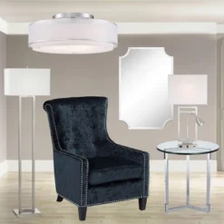 Possini Euro Design Modern Ceiling Lighting Semi Flush Mount Fixture 20" Wide Chrome 3-Light Sheer Outer Off White Inner Drum Shade For Bedroom House -Home Lighting GUEST 70c3994b e696 4f99 b72c 4f7dab5ec86b